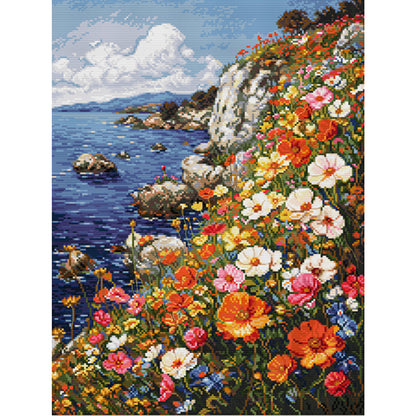 Sea Of ??Flowers On The Cliff - 14CT Stamped Cross Stitch 40*55CM£¨Egyptian cotton£©£¨Spring£©