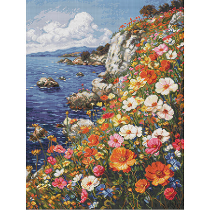 Sea Of ??Flowers On The Cliff - 14CT Stamped Cross Stitch 40*55CM£¨Egyptian cotton£©£¨Spring£©