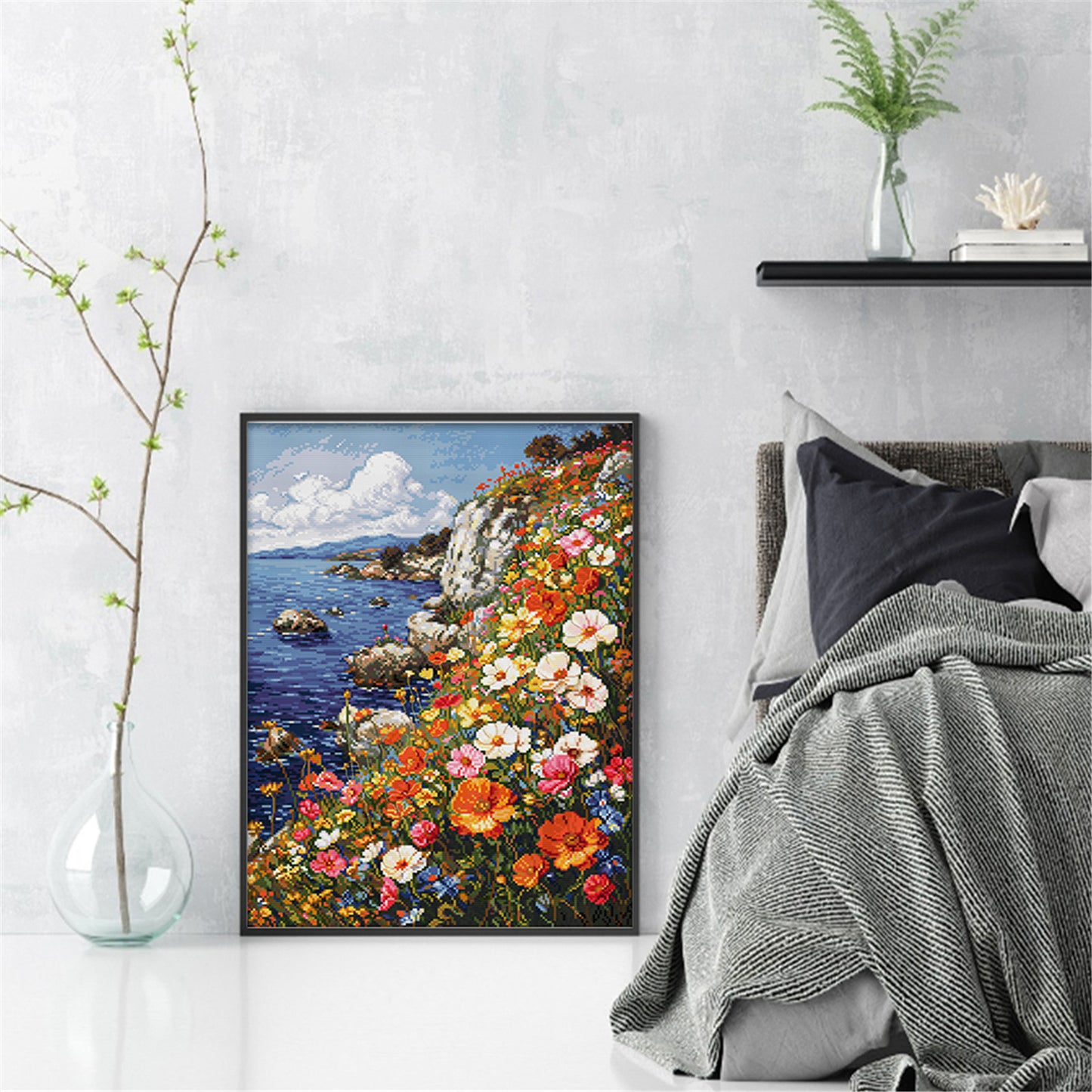 Sea Of ??Flowers On The Cliff - 14CT Stamped Cross Stitch 40*55CM£¨Egyptian cotton£©£¨Spring£©