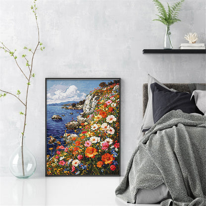 Sea Of ??Flowers On The Cliff - 14CT Stamped Cross Stitch 40*55CM£¨Egyptian cotton£©£¨Spring£©