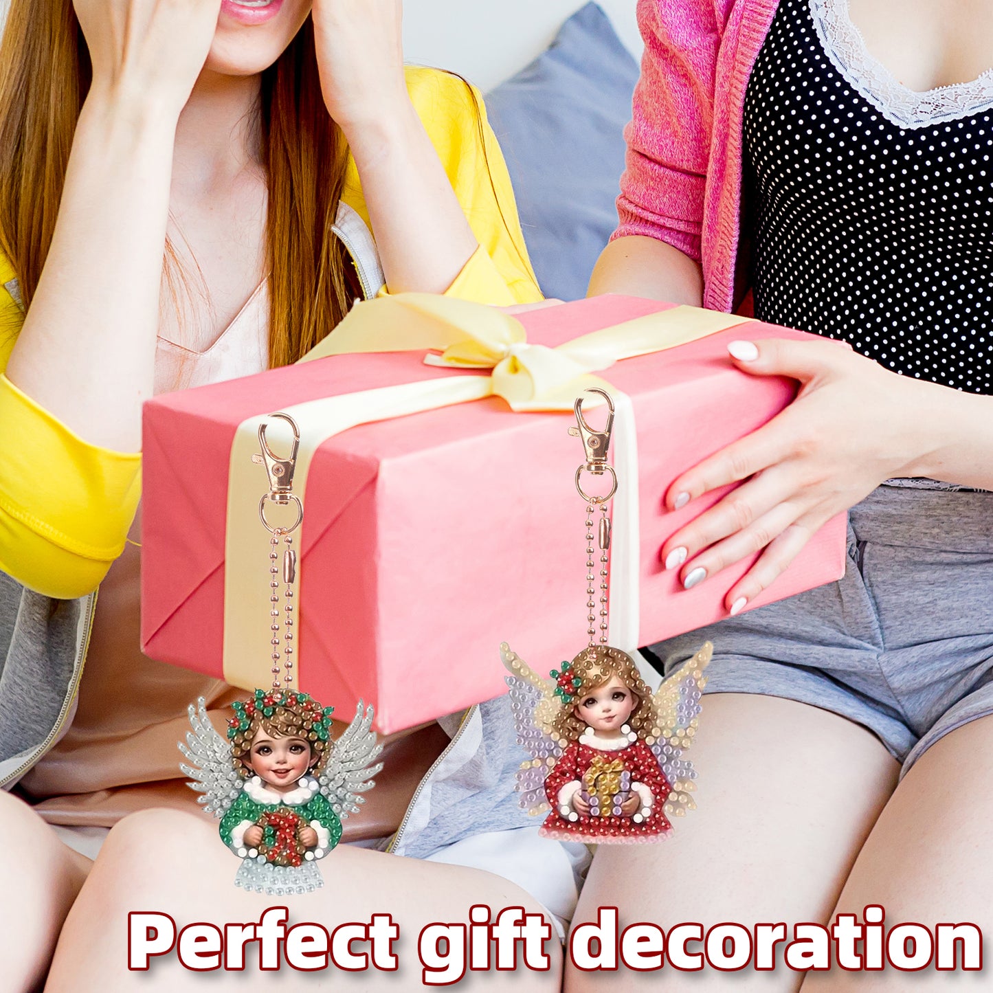 10pcs 2D Flat DIY Diamond Painting Keychain Double Sided Drill Keyrings (Angels)