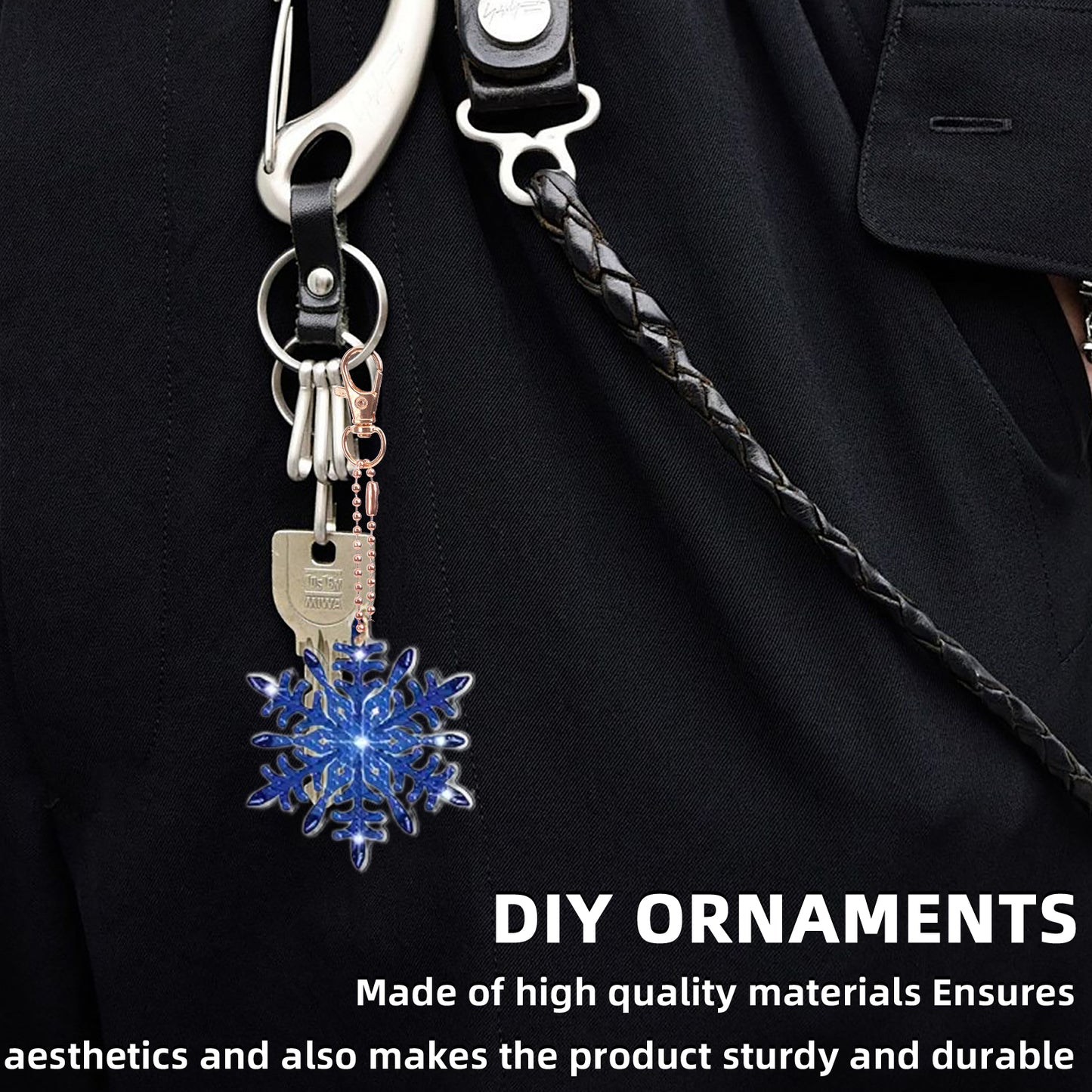 12pcs 2D Flat DIY Diamond Painting Keychain Double Sided Keyrings (Snowflakes)