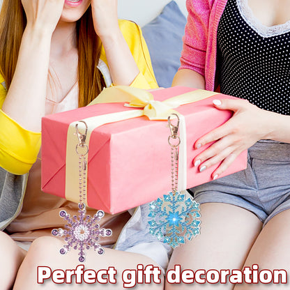 12pcs 2D Flat DIY Diamond Painting Keychain Double Sided Keyrings (Snowflakes)
