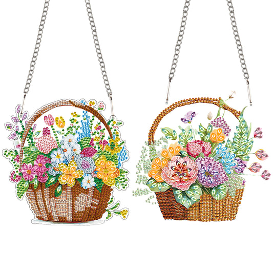 2pcs Flower Basket 2D Flat DIY Diamond Painting Set Diamond Art Pendant Decor