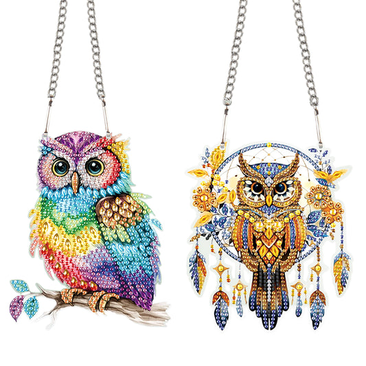 2pcs Owl 2D Flat DIY Diamond Painting Set Diamond Art Pendant Wall Door Decor