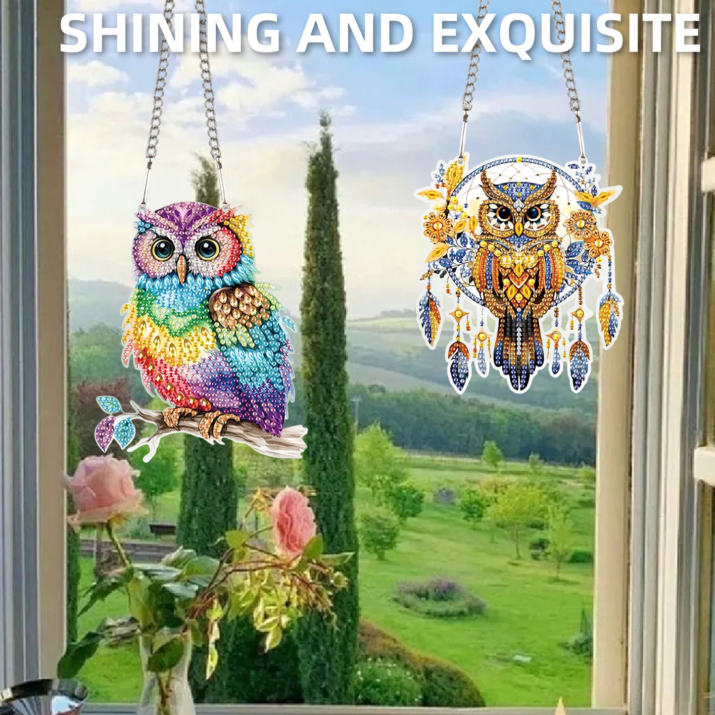 2pcs Owl 2D Flat DIY Diamond Painting Set Diamond Art Pendant Wall Door Decor