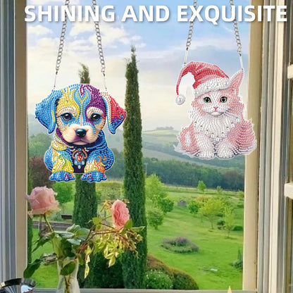 2pcs Dog Cat 2D Flat DIY Diamond Painting Set Diamond Art Pendant Wall Decor