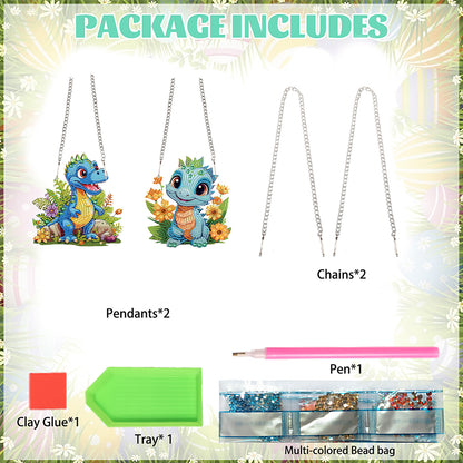 2pcs Dinosaur 2D Flat DIY Diamond Painting Set Diamond Art Pendant Wall Decor