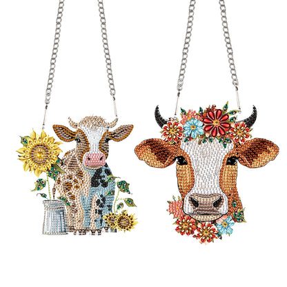 2pcs Cow 2D Flat DIY Diamond Painting Set Diamond Art Pendant Wall Door Decor
