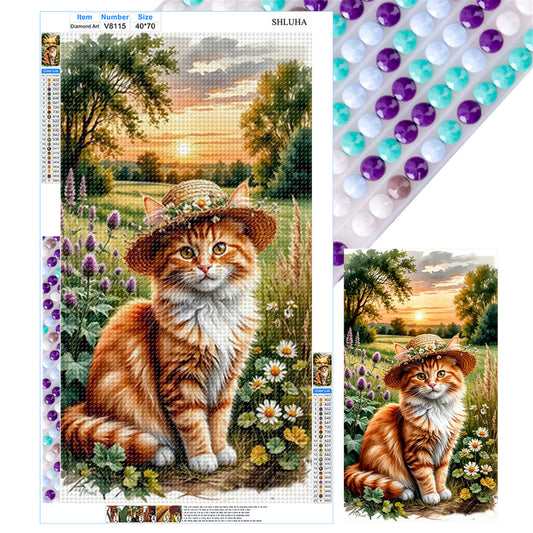 Cat And Sunset - Full Round Drill Diamond Painting 40*70CM