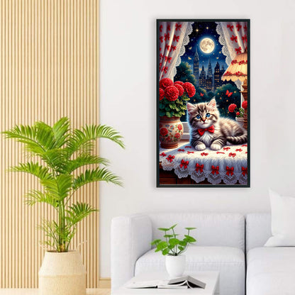 Cat On Windowsill - Full Round Drill Diamond Painting 40*70CM