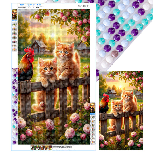 Cat And Chicken - Full Round Drill Diamond Painting 40*70CM