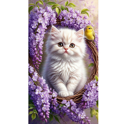 Cat And Flower - Full Round Drill Diamond Painting 40*70CM