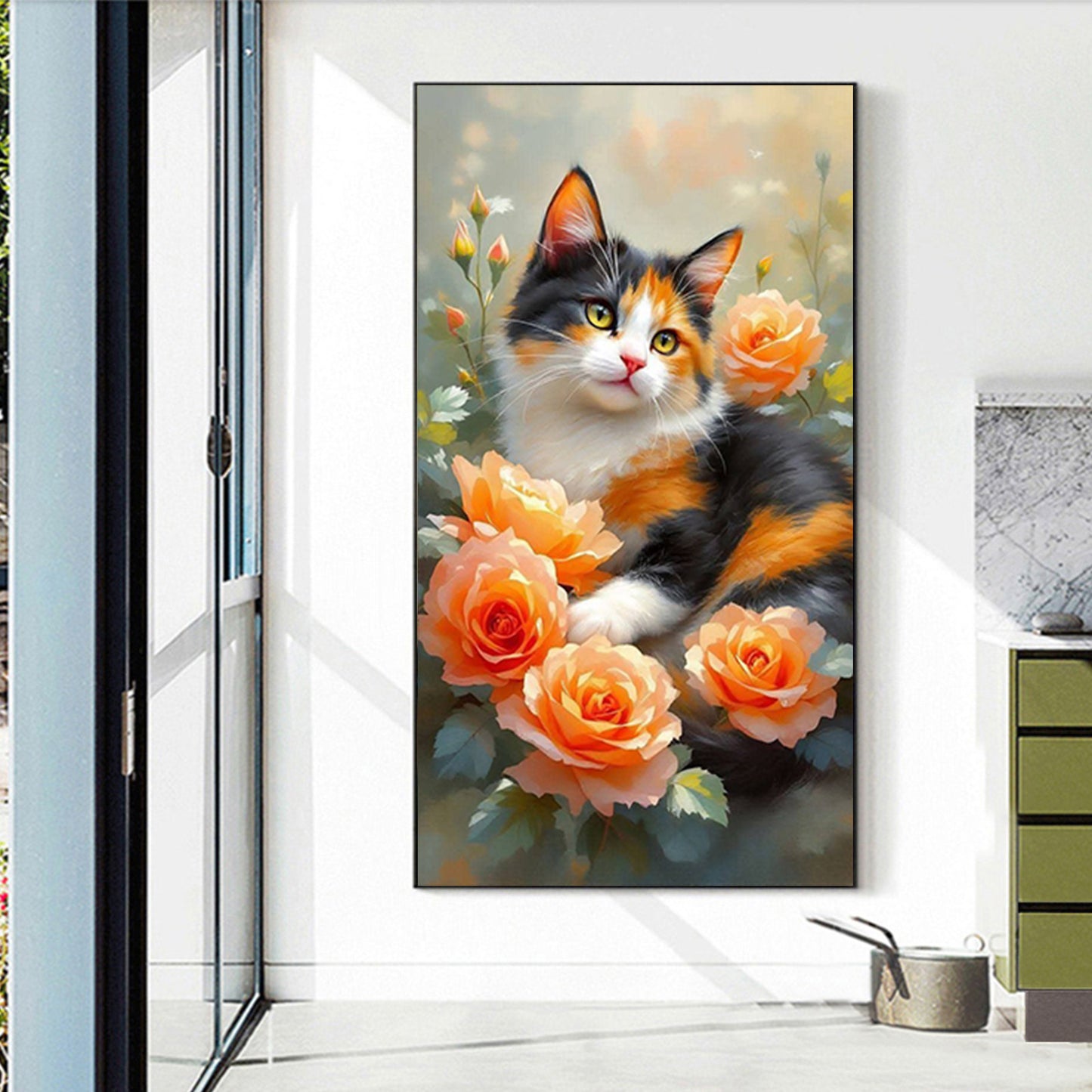 Cat And Flower - Full Round Drill Diamond Painting 40*70CM