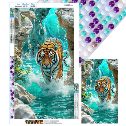Tiger In Water - Full Round Drill Diamond Painting 40*70CM
