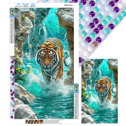 Tiger In Water - Full Round Drill Diamond Painting 40*70CM