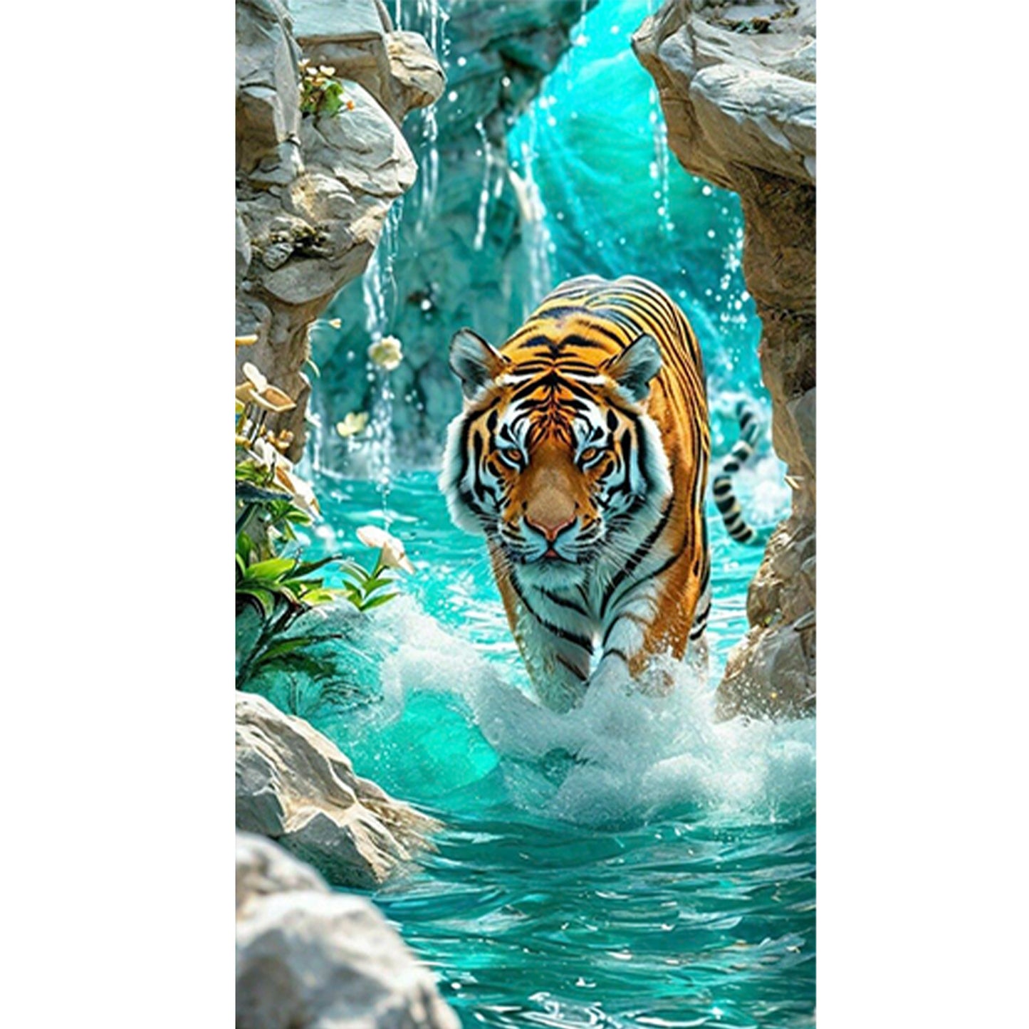 Tiger In Water - Full Round Drill Diamond Painting 40*70CM
