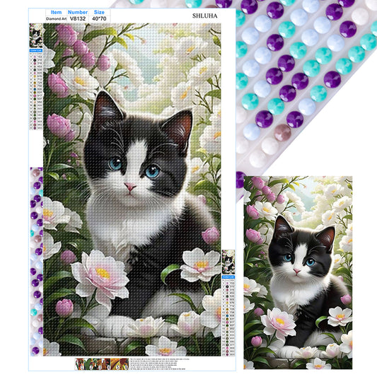 Cat And Flower - Full Round Drill Diamond Painting 40*70CM