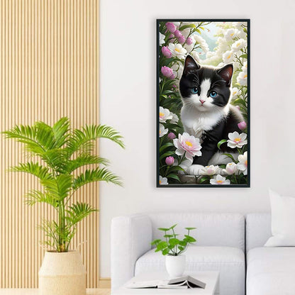 Cat And Flower - Full Round Drill Diamond Painting 40*70CM