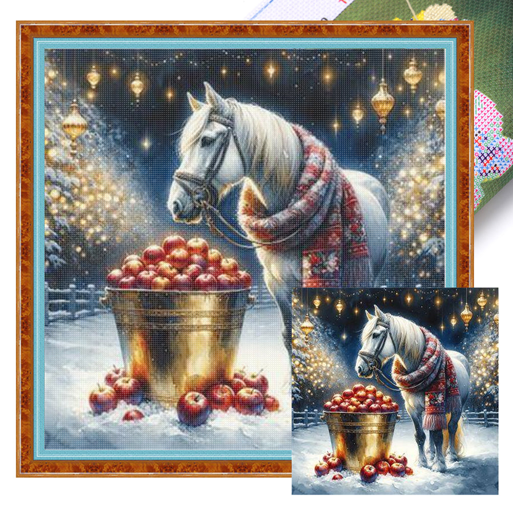Apple And White Horse - 11CT Stamped Cross Stitch 40*40CM