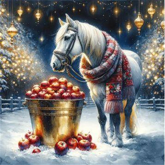 Apple And White Horse - 11CT Stamped Cross Stitch 40*40CM