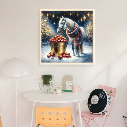 Apple And White Horse - 11CT Stamped Cross Stitch 40*40CM