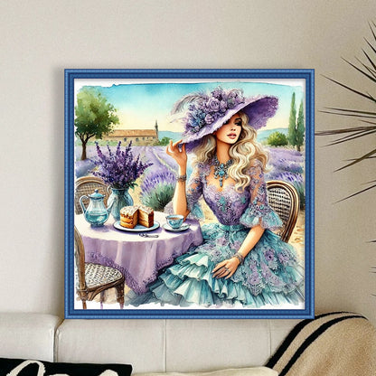 Woman Having Afternoon Tea - 11CT Stamped Cross Stitch 40*40CM