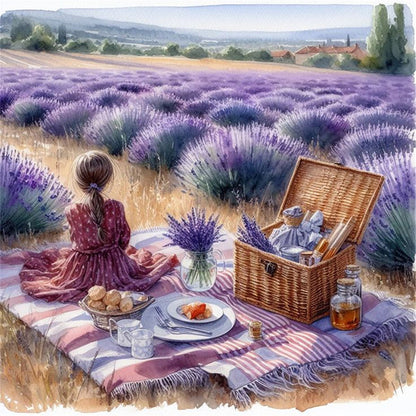 Picnic In The Lavender Field - 11CT Stamped Cross Stitch 40*40CM