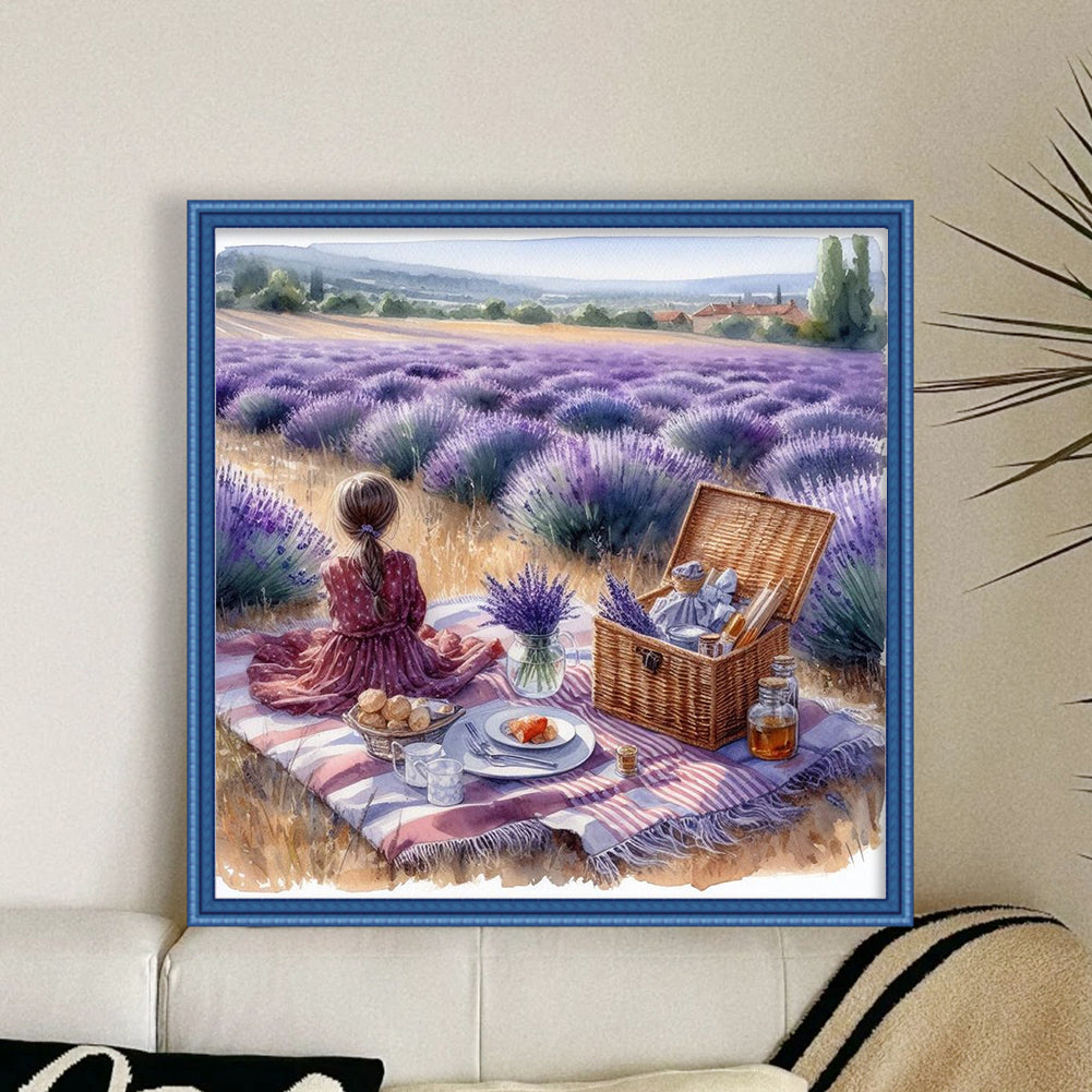 Picnic In The Lavender Field - 11CT Stamped Cross Stitch 40*40CM