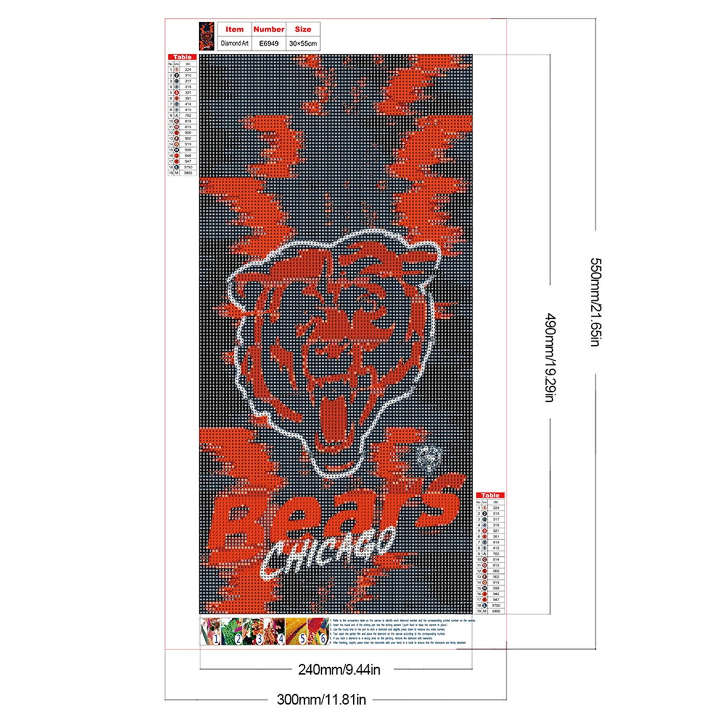 Chicago Bears - Full Round Drill Diamond Painting 30*55CM