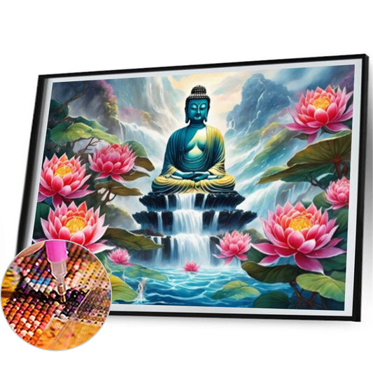 Lotus And Buddha Statue - Full Round Drill Diamond Painting 50*35CM