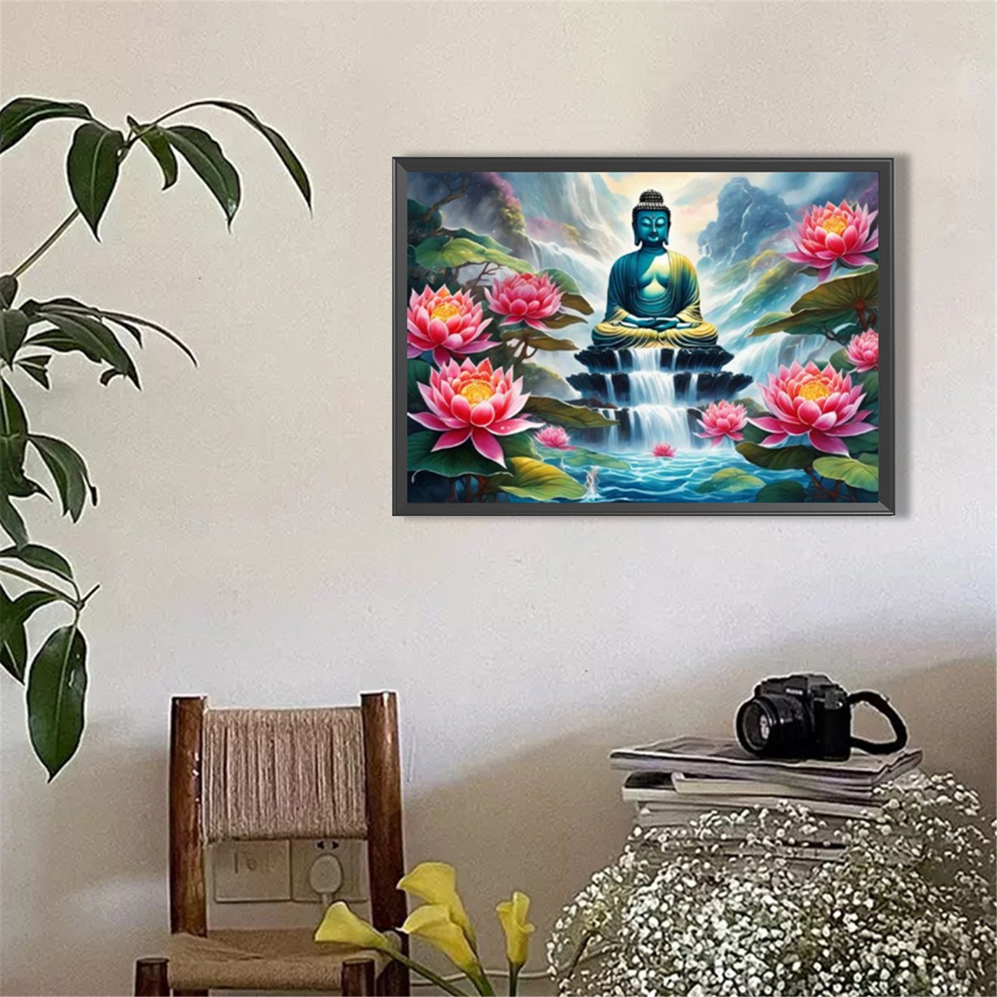 Lotus And Buddha Statue - Full Round Drill Diamond Painting 50*35CM