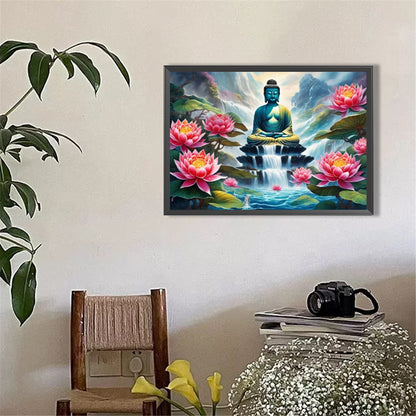 Lotus And Buddha Statue - Full Round Drill Diamond Painting 50*35CM