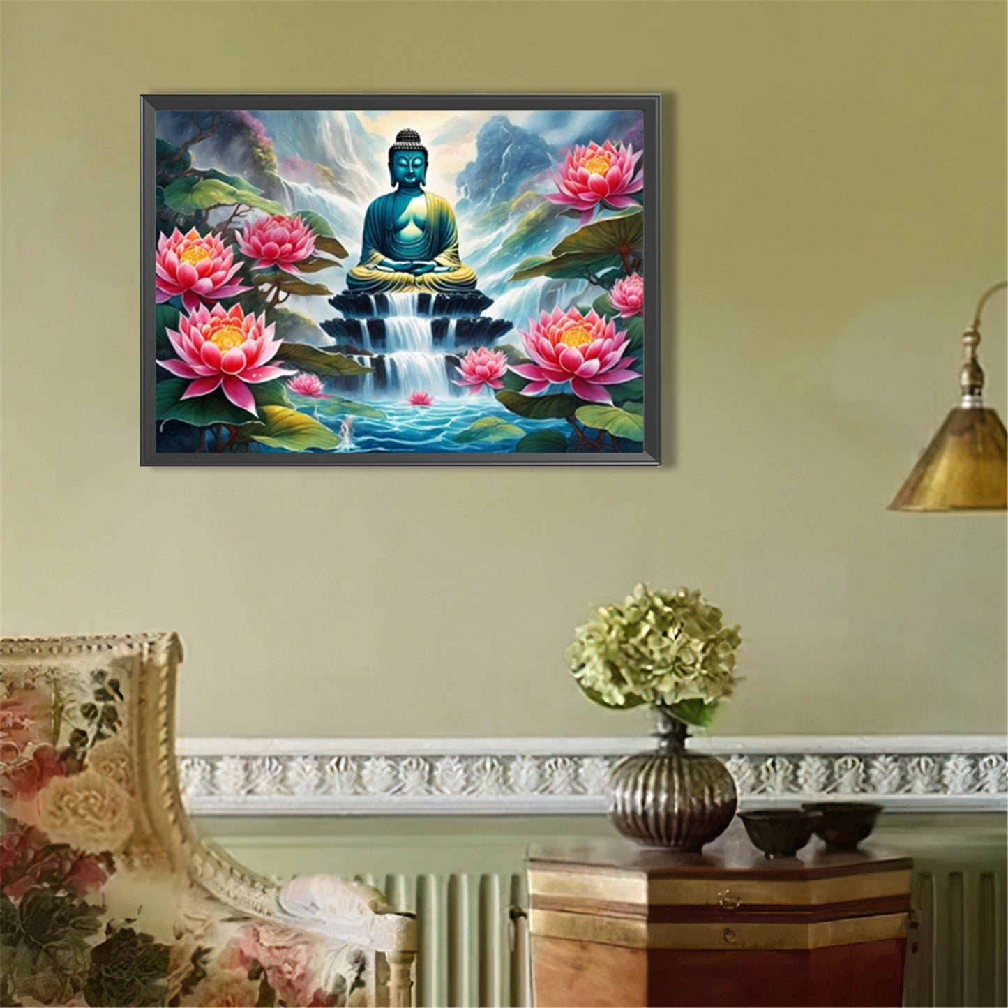 Lotus And Buddha Statue - Full Round Drill Diamond Painting 50*35CM