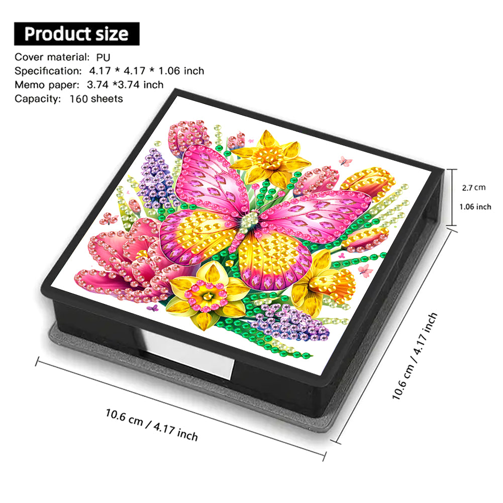 5D DIY PU Diamond Art Note Box with 160 Sheets Paper Mosaic Kit (Butterfly)