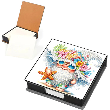 5D DIY PU Diamond Art Note Box with 160 Sheets Paper Memo Pad Holder (Gnome)