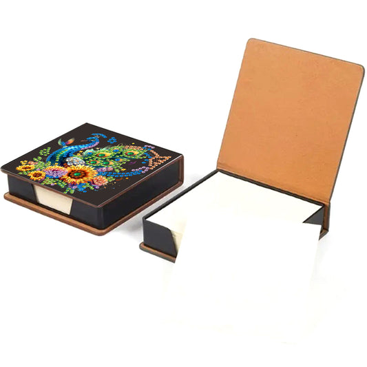 5D DIY PU Diamond Art Note Box with 160 Sheets Paper Memo Pad Holder (Peacock)
