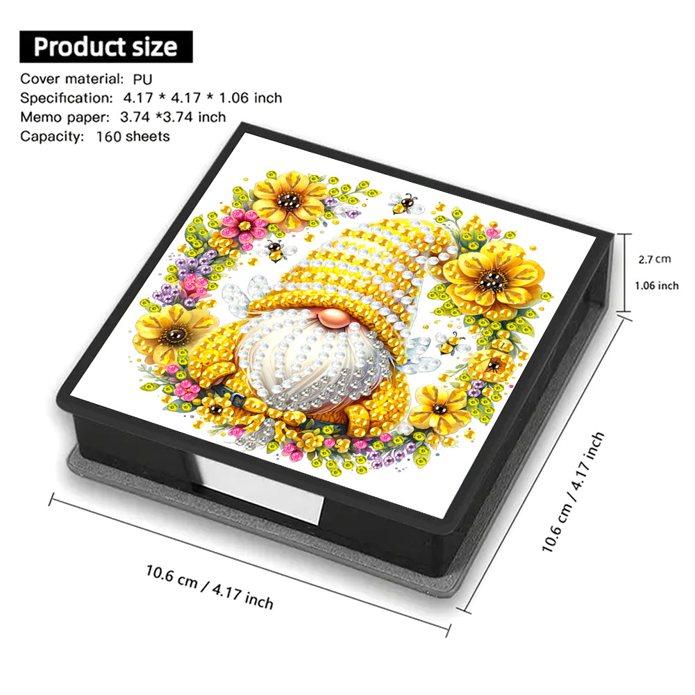 5D DIY PU Diamond Art Note Box with 160 Sheets Paper Memo Pad Holder (Bee)