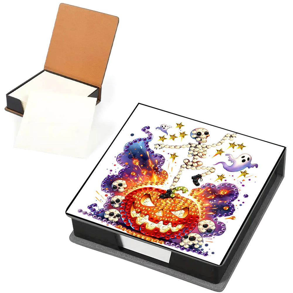 5D DIY PU Diamond Art Note Box with 160 Sheets Paper Memo Pad Holder (Skull)(Halloween)