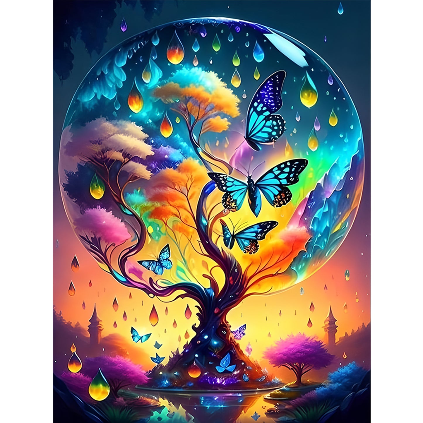 Tree Of Life With Butterflies - Full Round Drill Diamond Painting 30*40CM