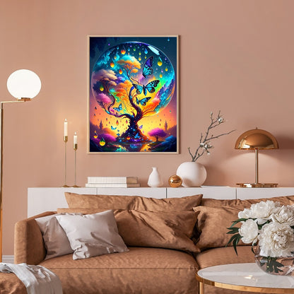 Butterfly And Tree Of Life - Full Round Drill Diamond Painting 30*40CM