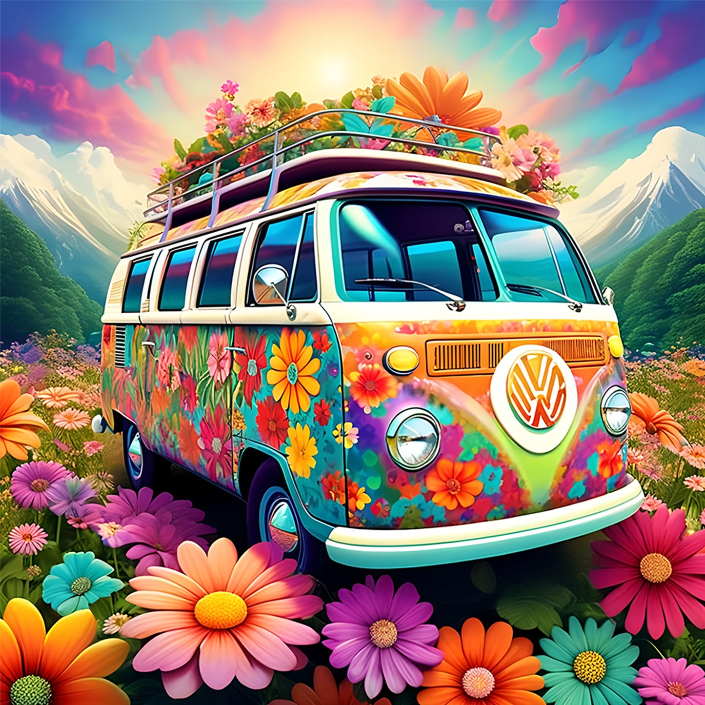 Bus - Full Round Drill Diamond Painting 40*40CM