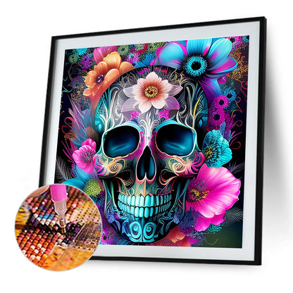 Skull With Flowers - Full Round Drill Diamond Painting 30*30CM