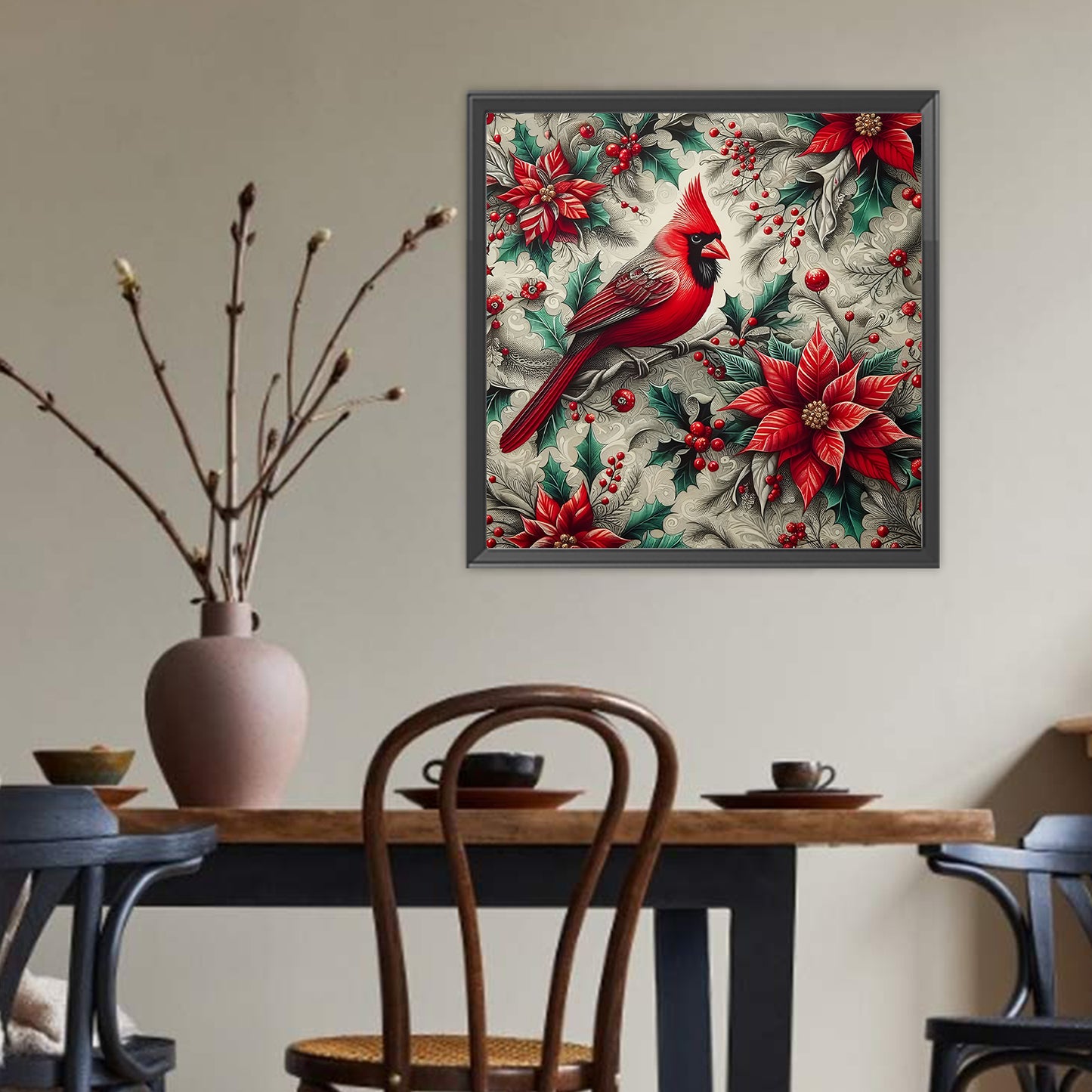 Poinsettia And Cardinal - Full Round Drill Diamond Painting 40*40CM
