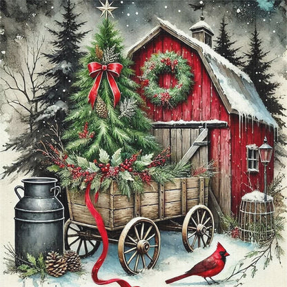 Christmas Tree And Cottage - 11CT Stamped Cross Stitch 45*45CM