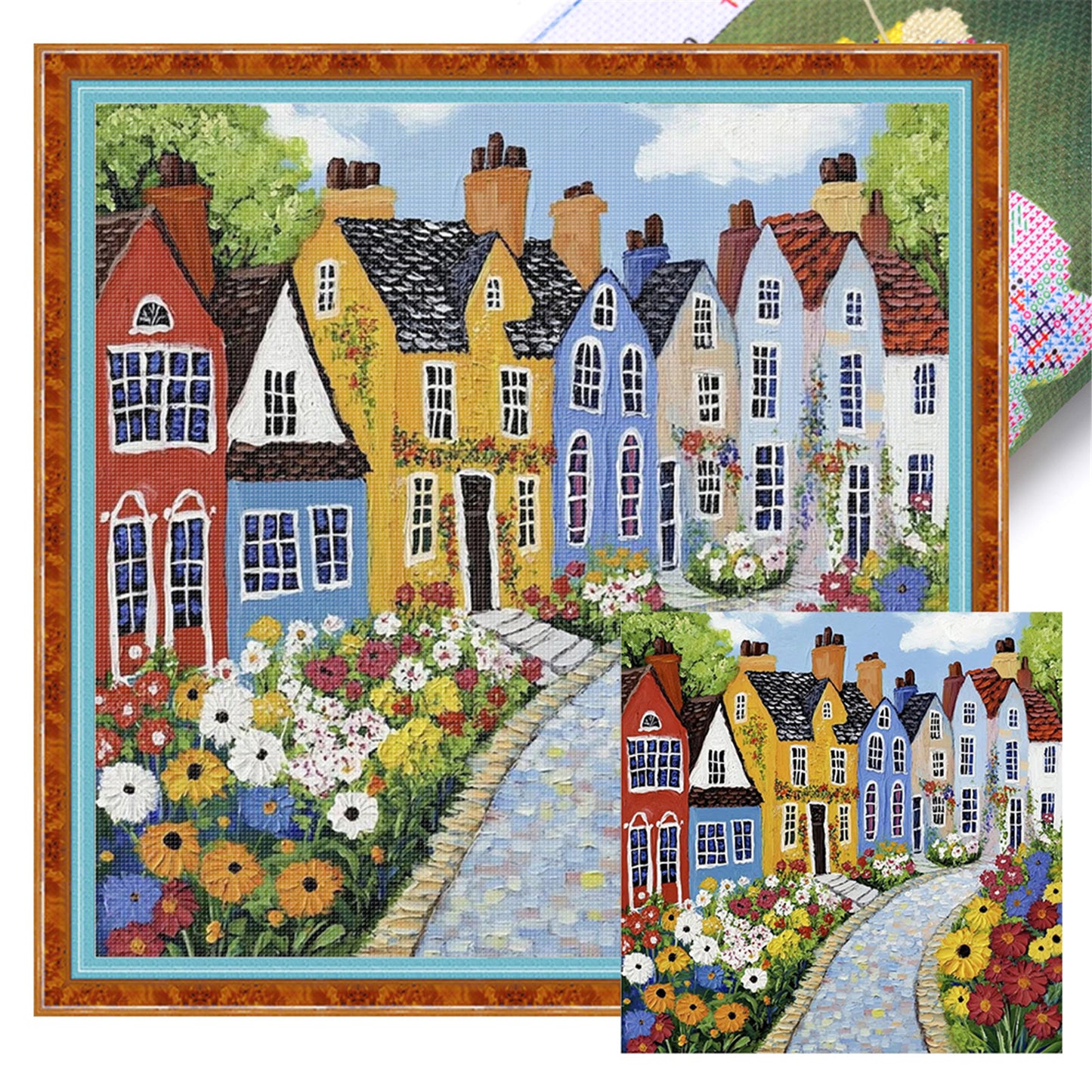 Colorful Houses - 14CT Stamped Cross Stitch 40*40CM