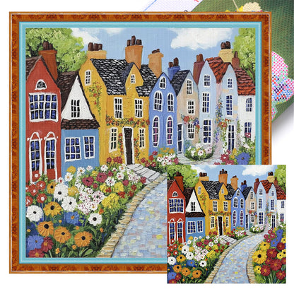 Colorful Houses - 14CT Stamped Cross Stitch 40*40CM