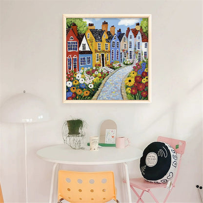 Colorful Houses - 14CT Stamped Cross Stitch 40*40CM