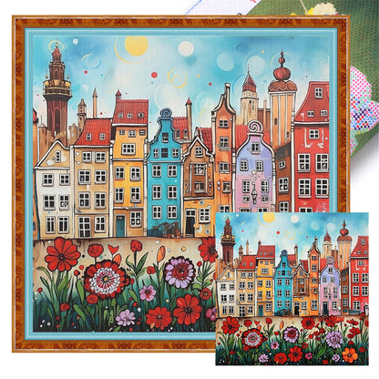 Colorful Houses - 14CT Stamped Cross Stitch 40*40CM