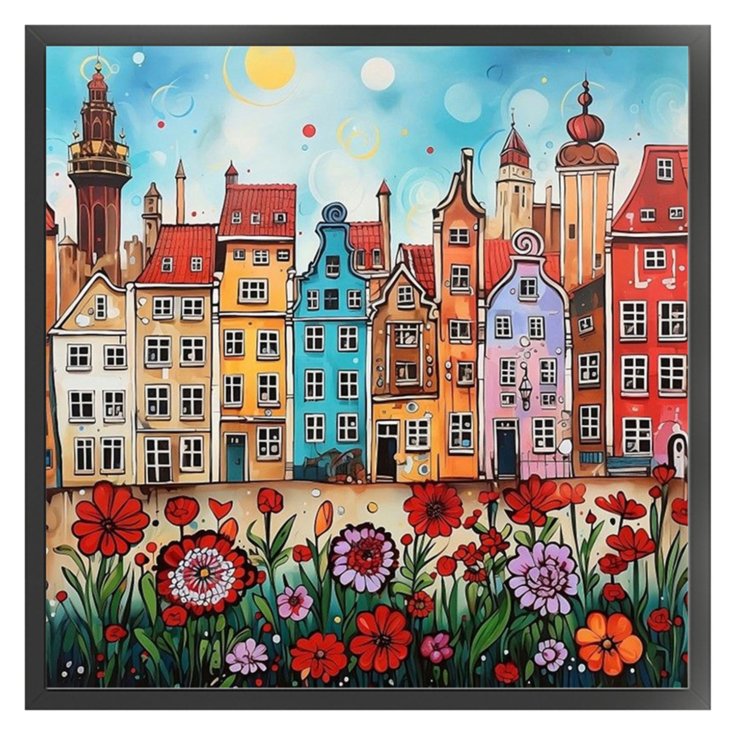 Colorful Houses - 14CT Stamped Cross Stitch 40*40CM
